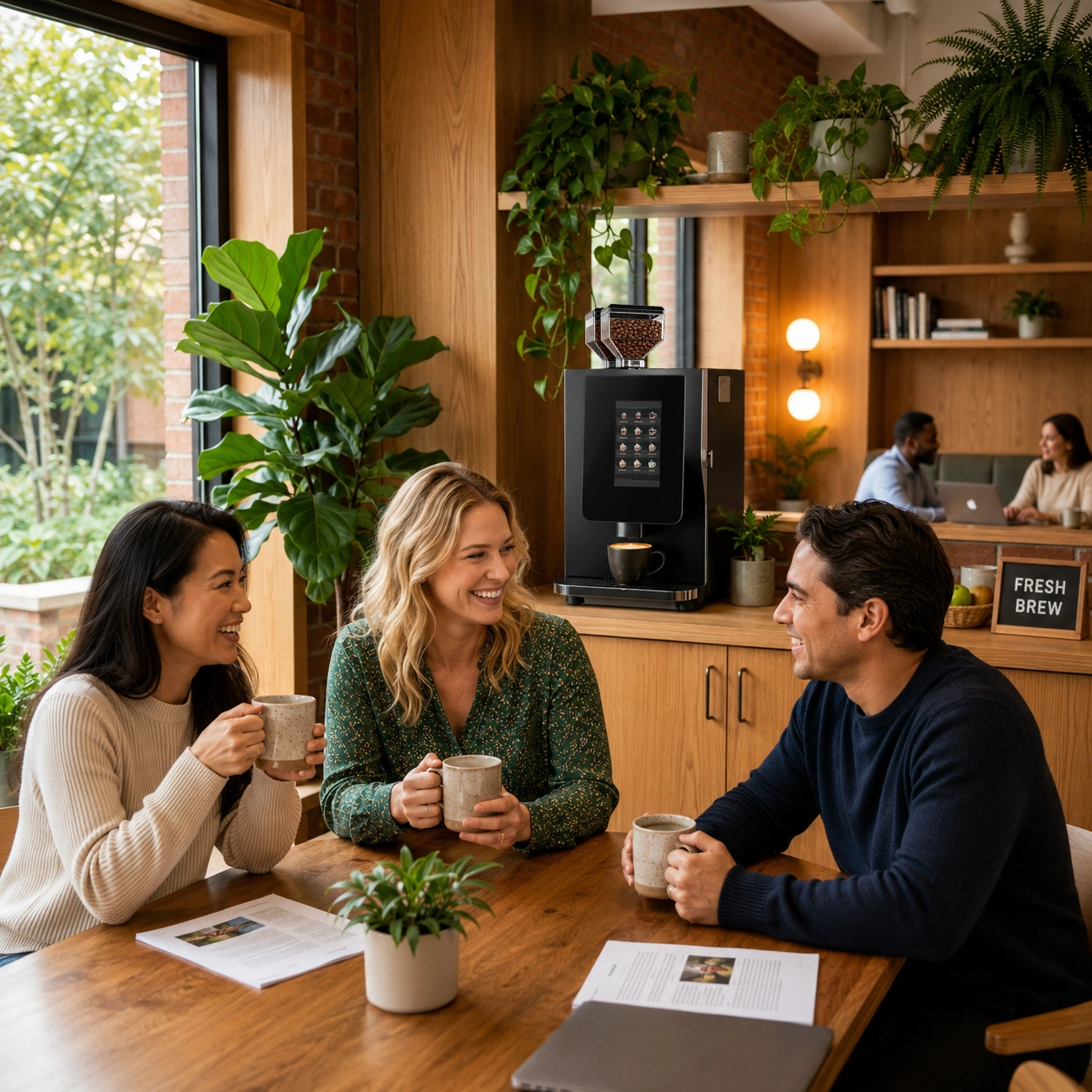 Riverside County office breakroom with employees enjoying premium coffee service
